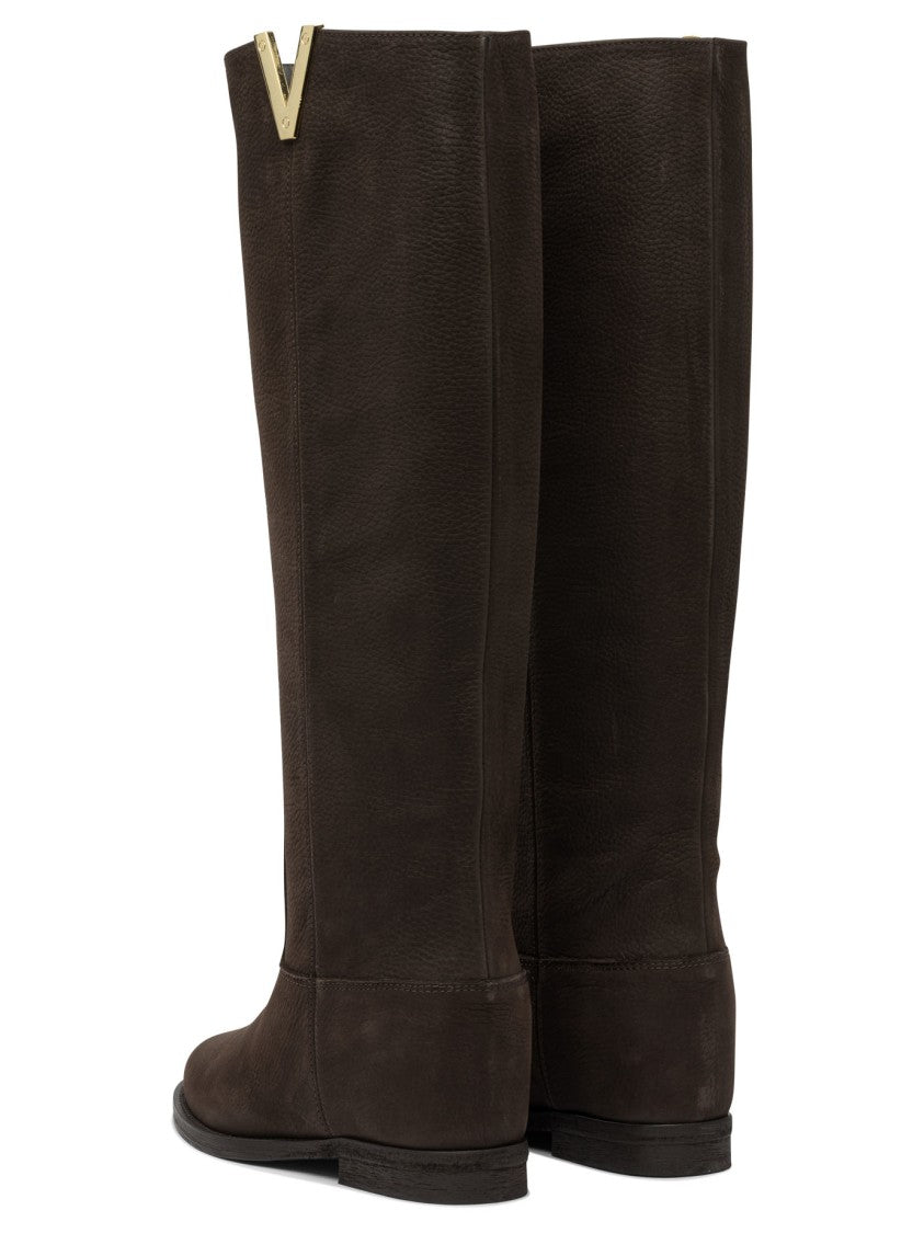 Via Roma 15 Brown Leather Ankle Boots With Minimalist Design