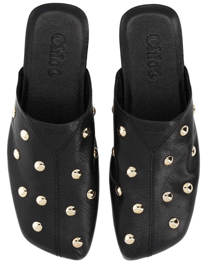 Chloé Rita Pointed-Toe Studded Leather Mules