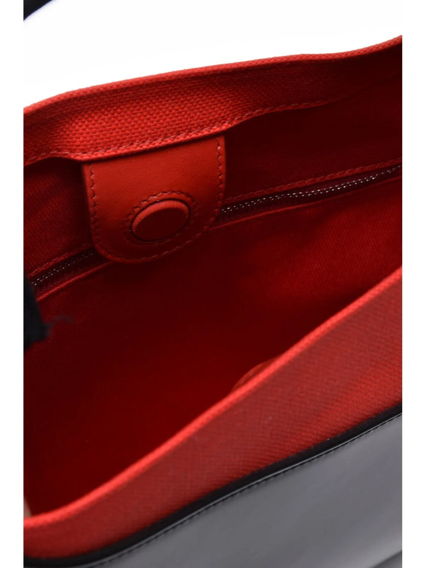 Ferragamo Cut Out Nylon/Cotton Shoulder Bag - Black/Red