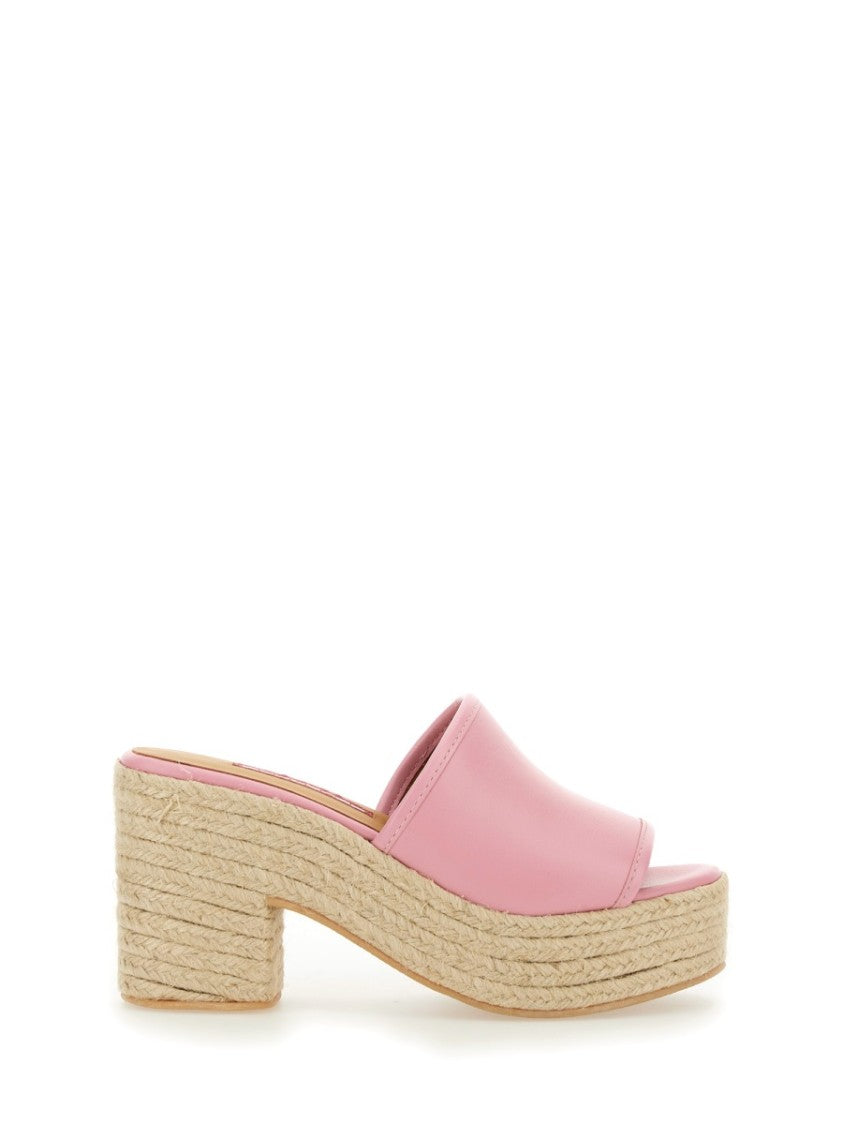 Moschino Pink Leather Sandal With Jute-Wrapped Platform