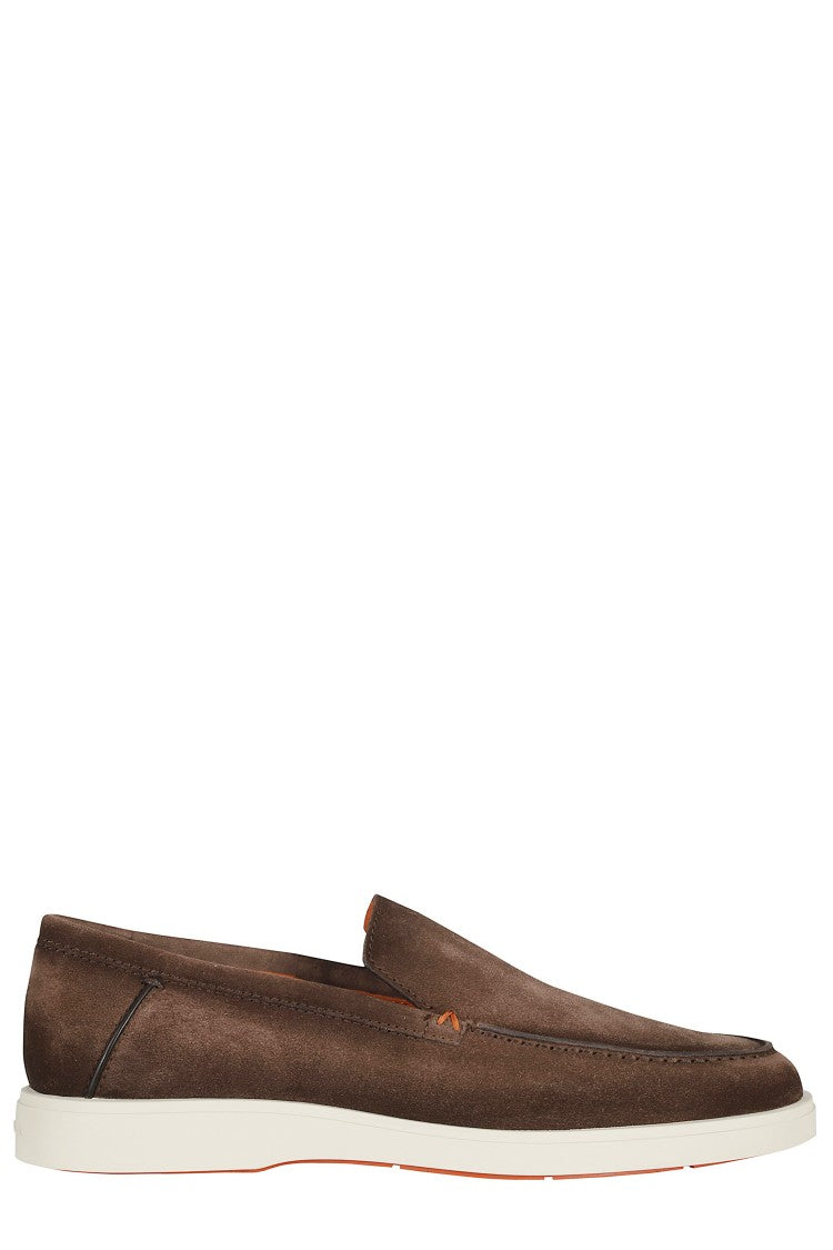 Santoni Brown Detroit Suede Leather Rubber Sole Leather Loafers