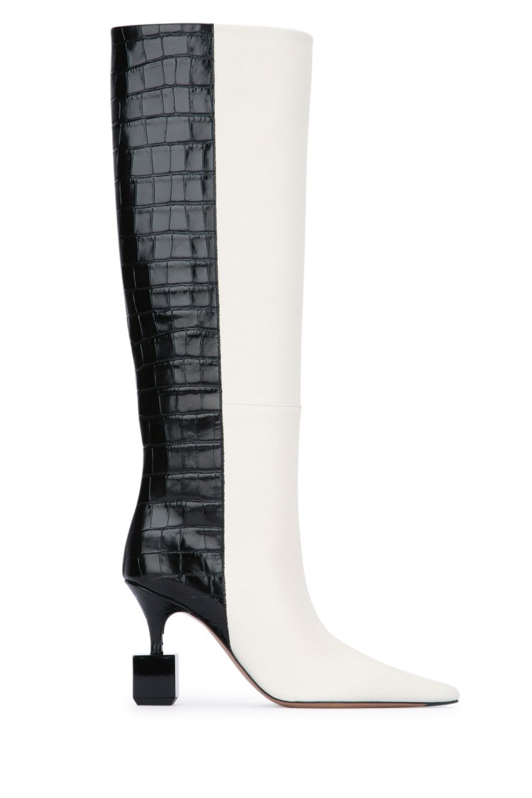 Jacquemus Knee-High Boots With Glossy Croc-Embossed Panel