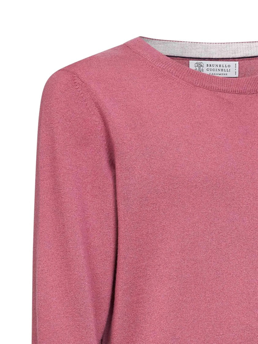 Brunello Cucinelli Red Ribbed Trims Cashmere Sweater