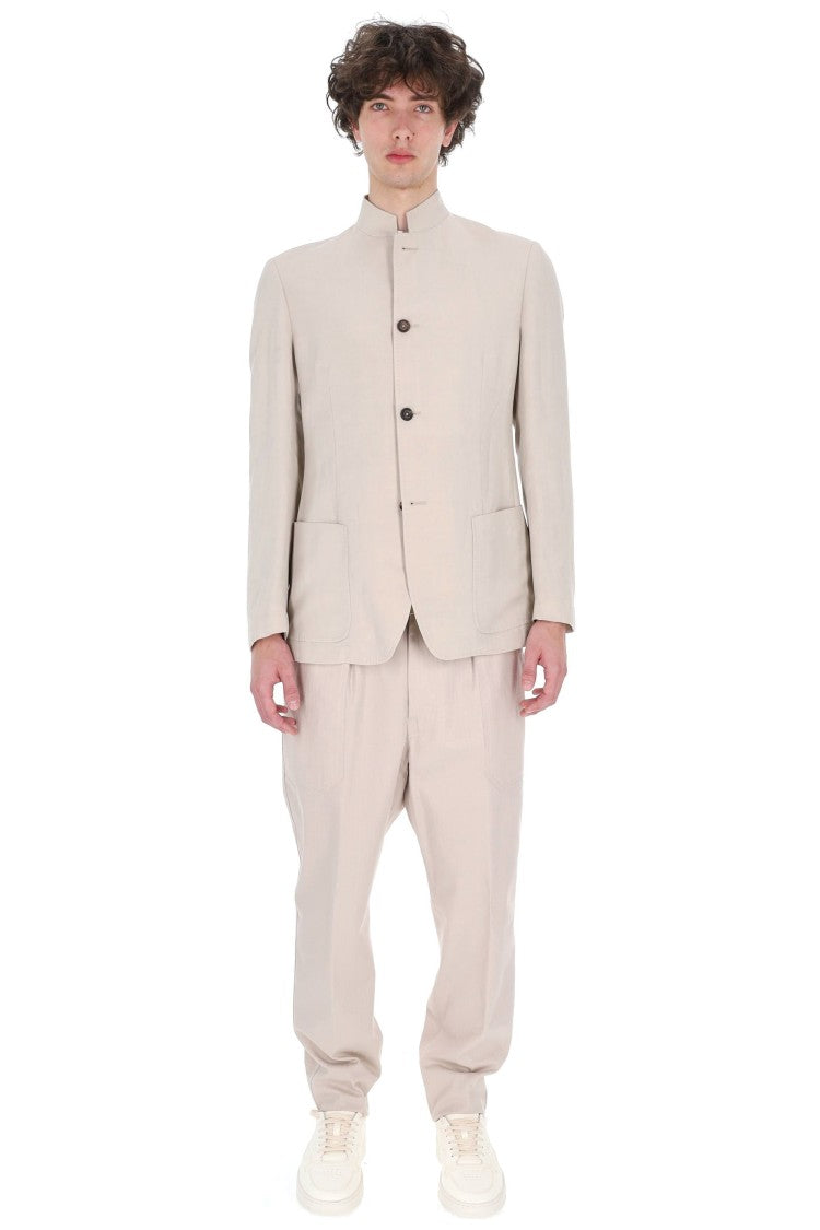 Eleventy Beige Mao Band Collar Lyocell-Linen Jacket