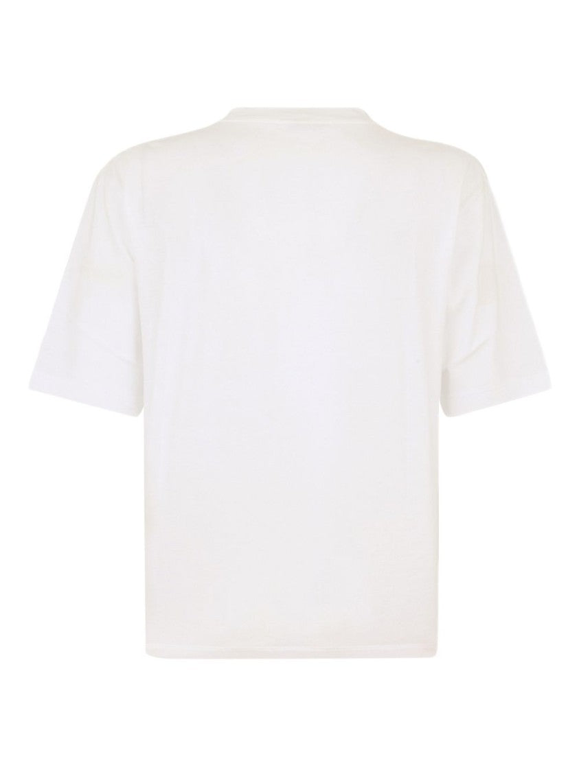 Dsquared2 White Cropped Lettering Embroidered Cotton T-Shirt