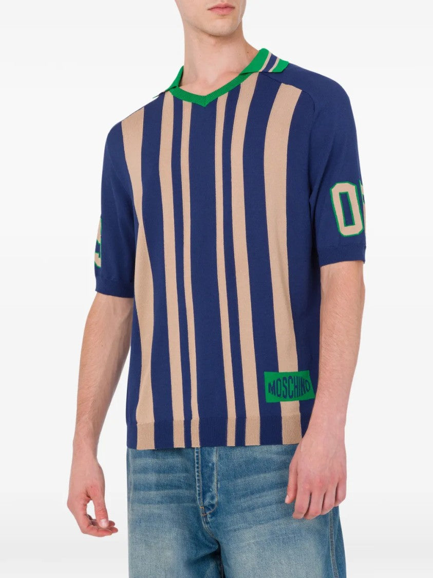 Moschino Short-Sleeve Knit Top With Bold Vertical Stripes