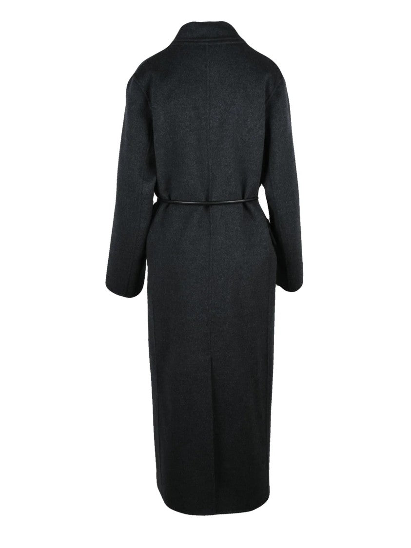 Semi Couture Grey Wool Double-Breasted Long Coat