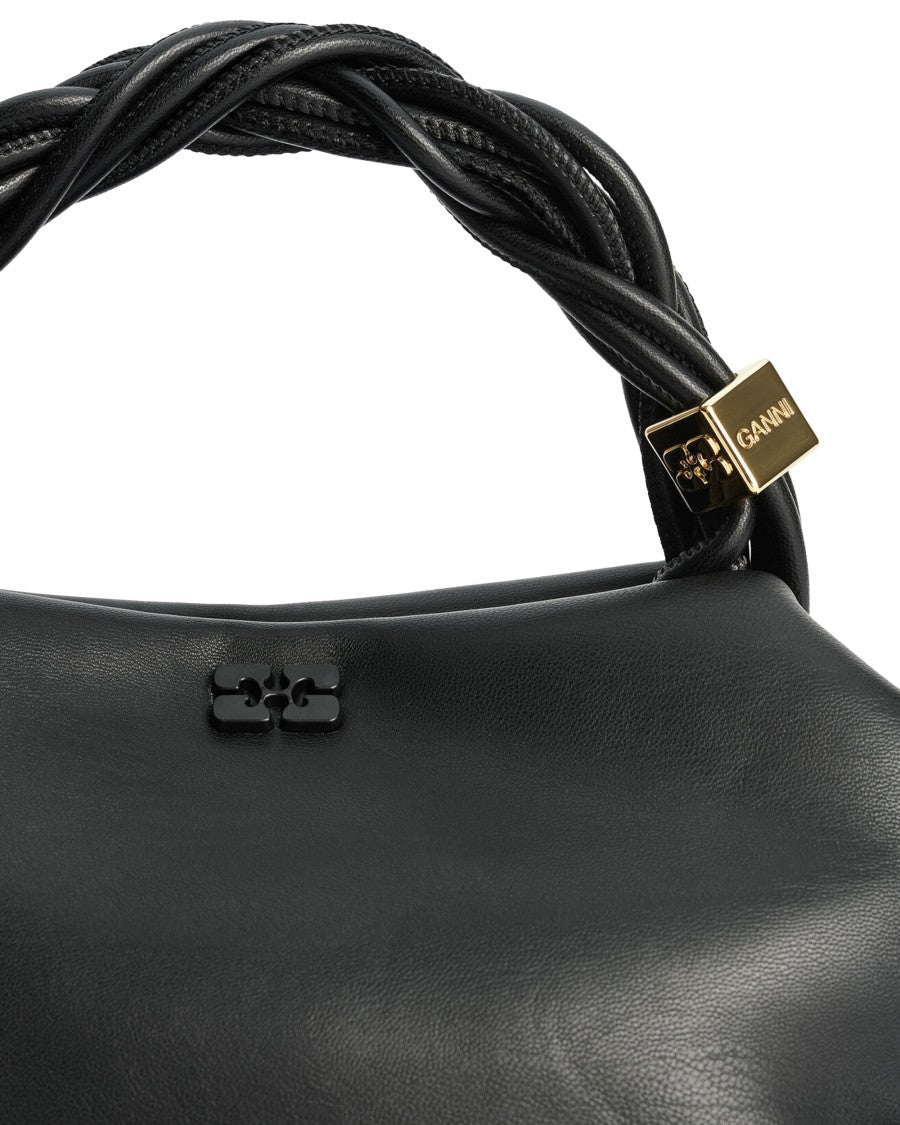 Ganni Small Black Bou Bag With Twisted Handle And Magnetic Closure