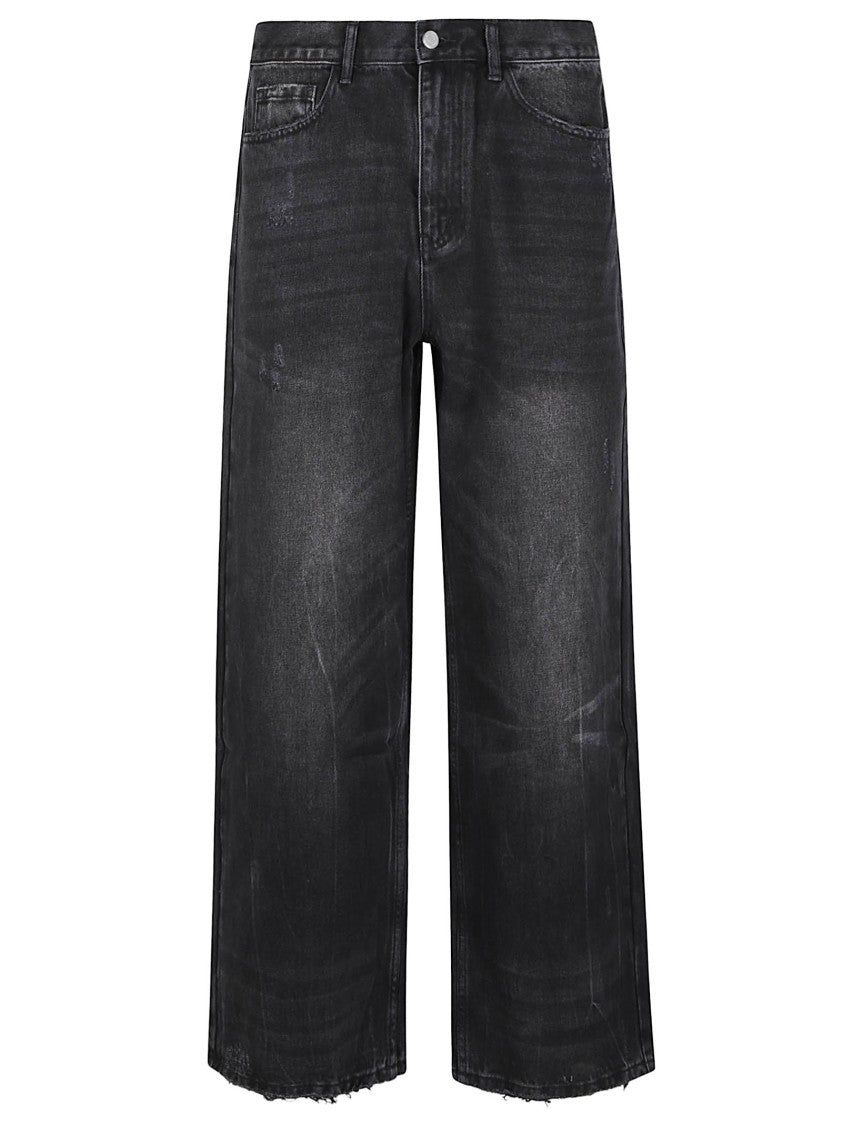 Found Lacy Baggy Distressed Raw Hem Cotton Jeans