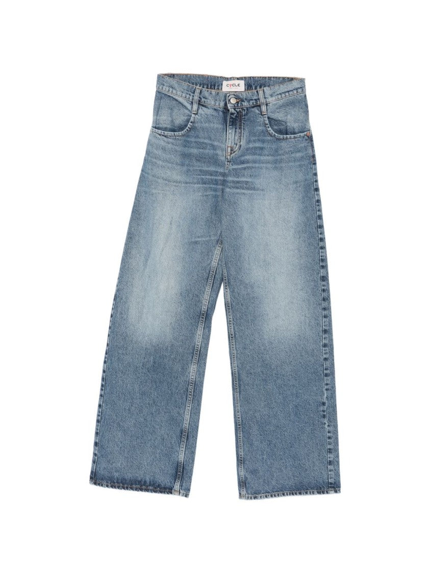 Cycle Light Blue Wash High-Waisted Wide-Leg Denim Jeans