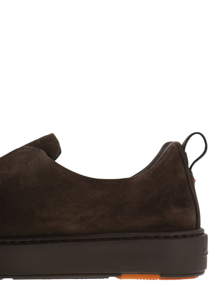 Santoni Suede Slip-On Trainer With Double Buckle Decoration