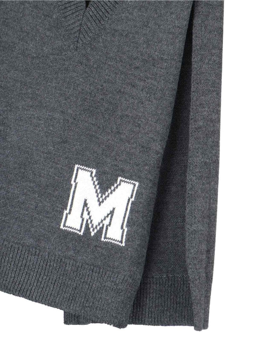 Mm6 By Maison Margiela V-Neck Knit Sweater In Grey Virgin Wool Blend