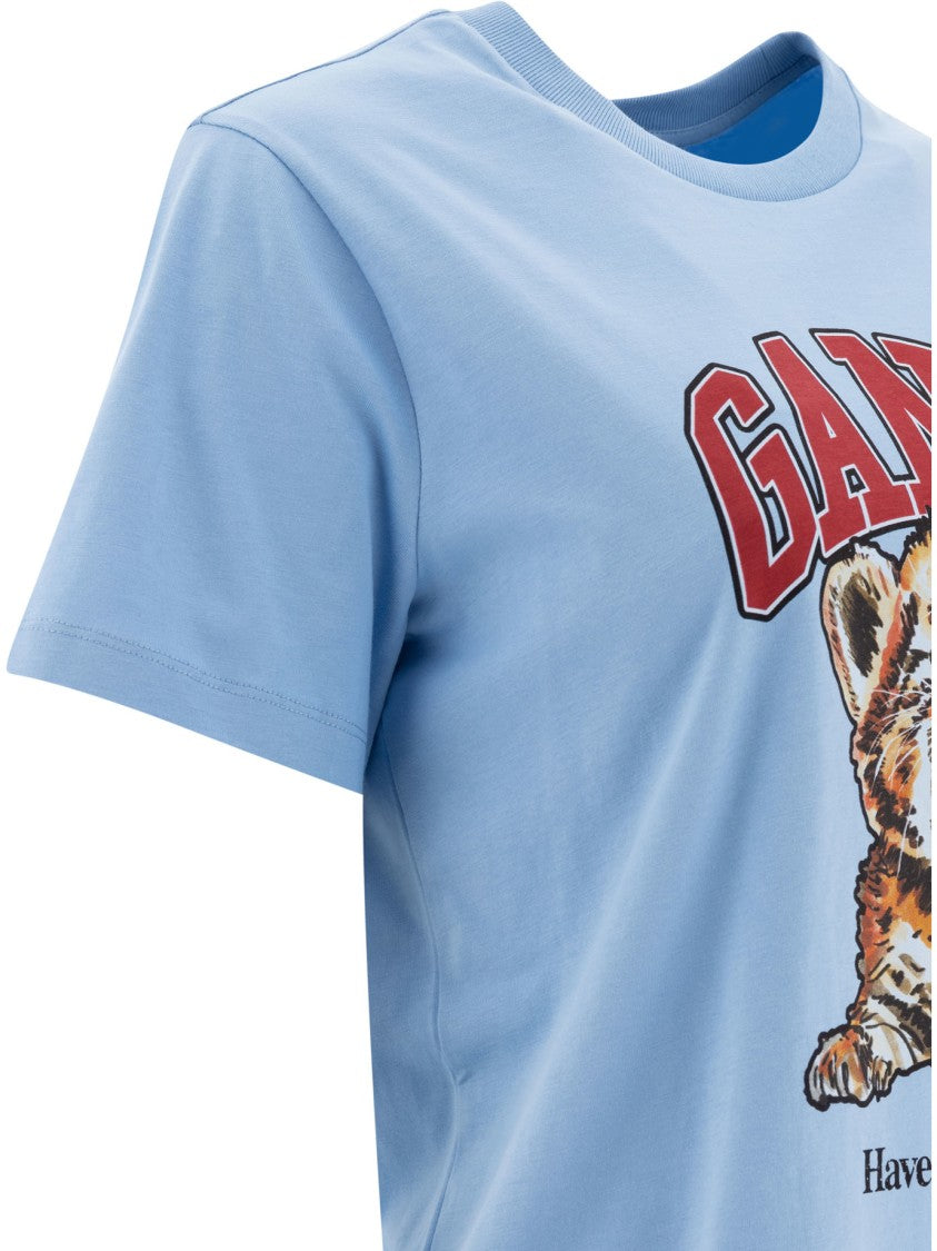 Ganni Relaxed-Fit Graphic Print T-Shirt With Ribbed Crew Neck