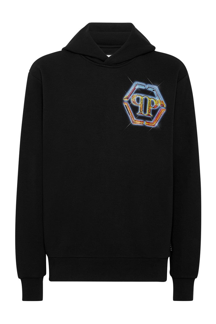 Philipp Plein Black Cotton Sweatshirt With Iconic Hexagonal Logo