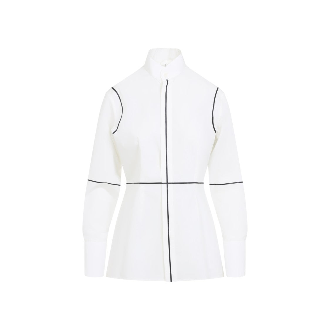 Mm6 By Maison Margiela Stand-Up Collar Off-White Cotton Shirt With Geometric Stripes