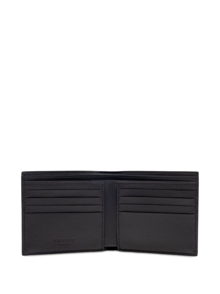 Alexander Mcqueen Calfskin Leather Bifold Wallet With Logo Print