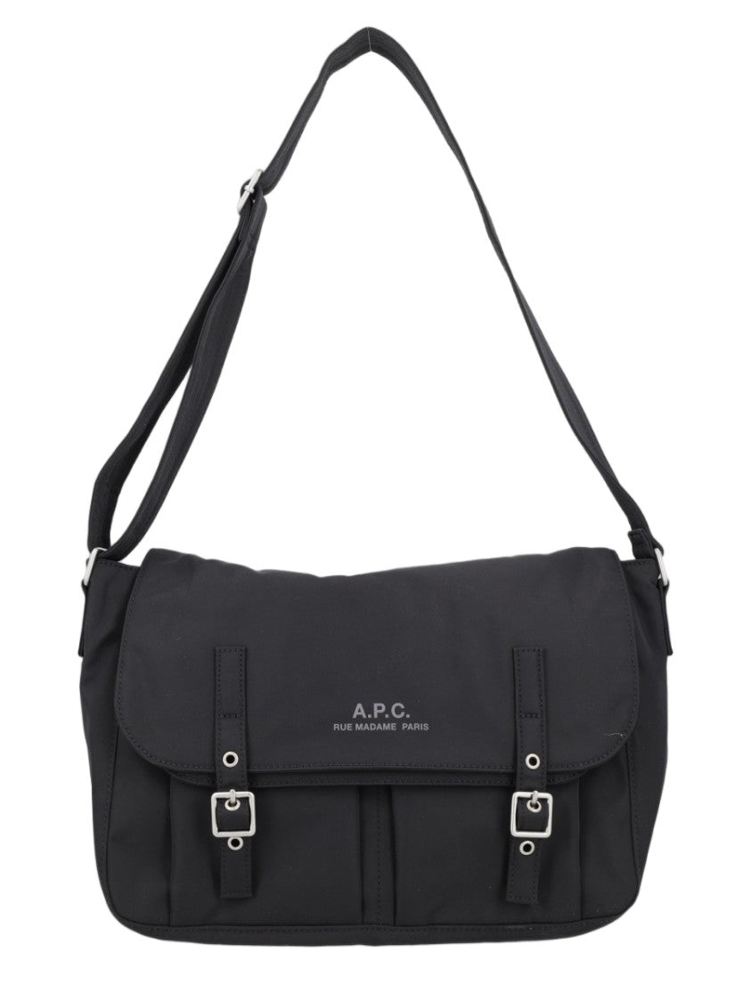 A.P.C. Rectangular Black Shoulder Bag With Silver-Tone Buckles
