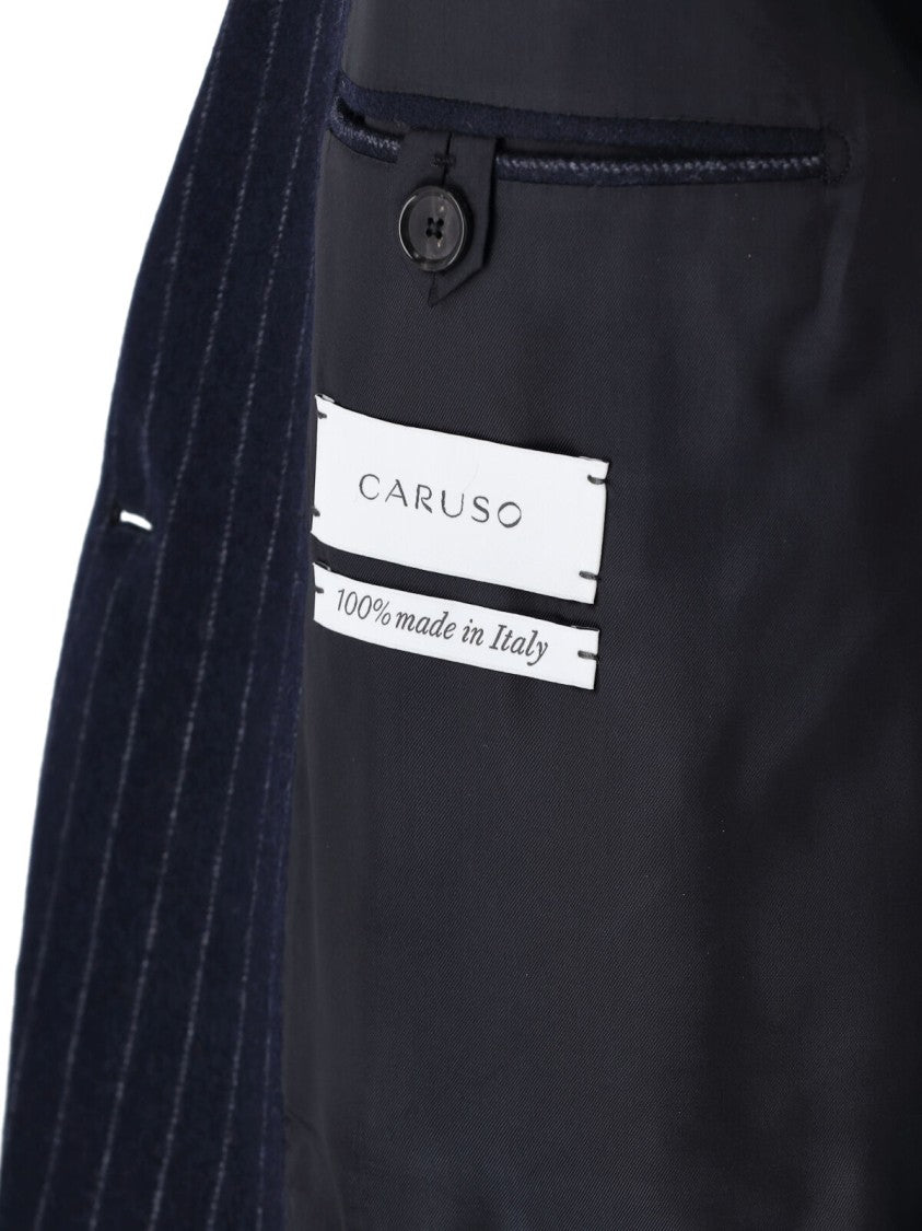 Caruso Blue Pinstripe Peak-Lapel Double-Breasted Suit