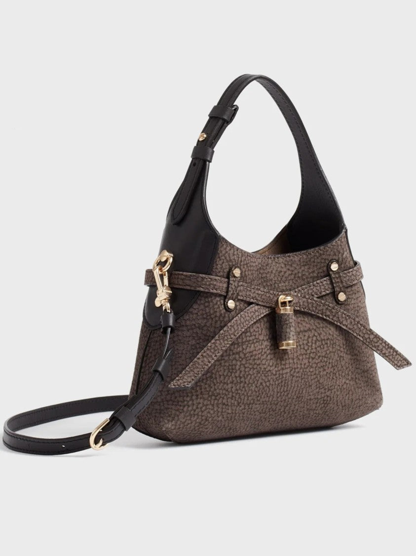 Borbonese Textured Pebbled Mini Hobo Bag With Gold-Tone Accents