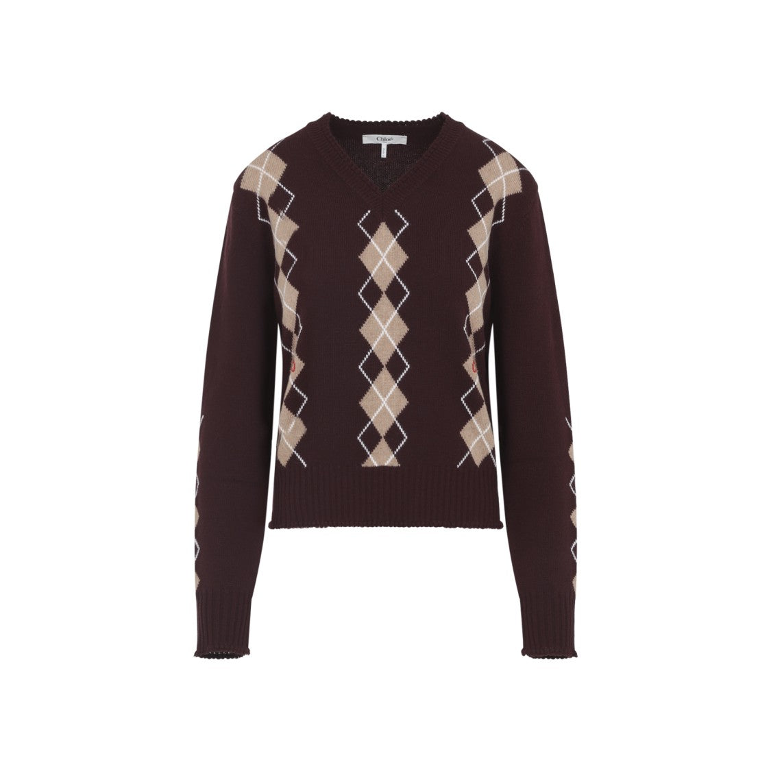 Chloé Burgundy Wool And Cashmere Pullover With Argyle Jacquard
