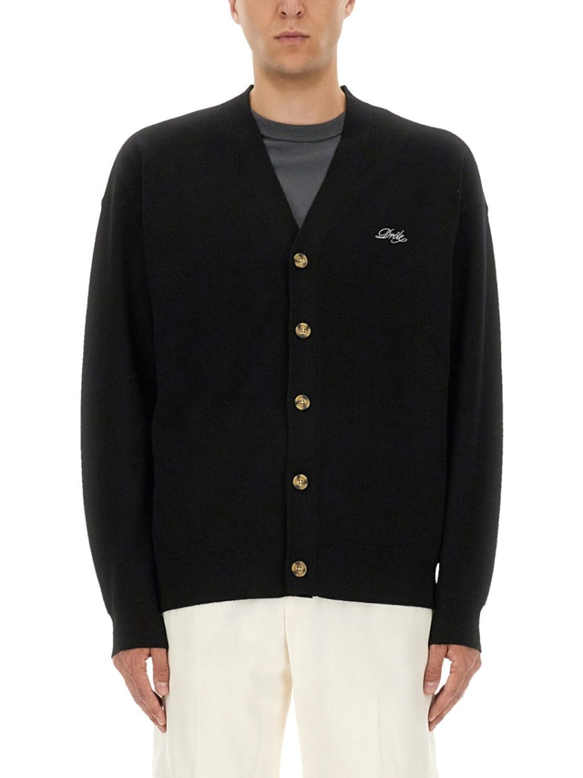 Drôle De Monsieur Classic V-Neck Cardigan With Logo Embroidery