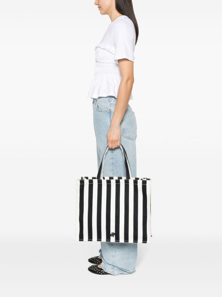 Patou White/Black Cotton Canvas Bag With Striped Print