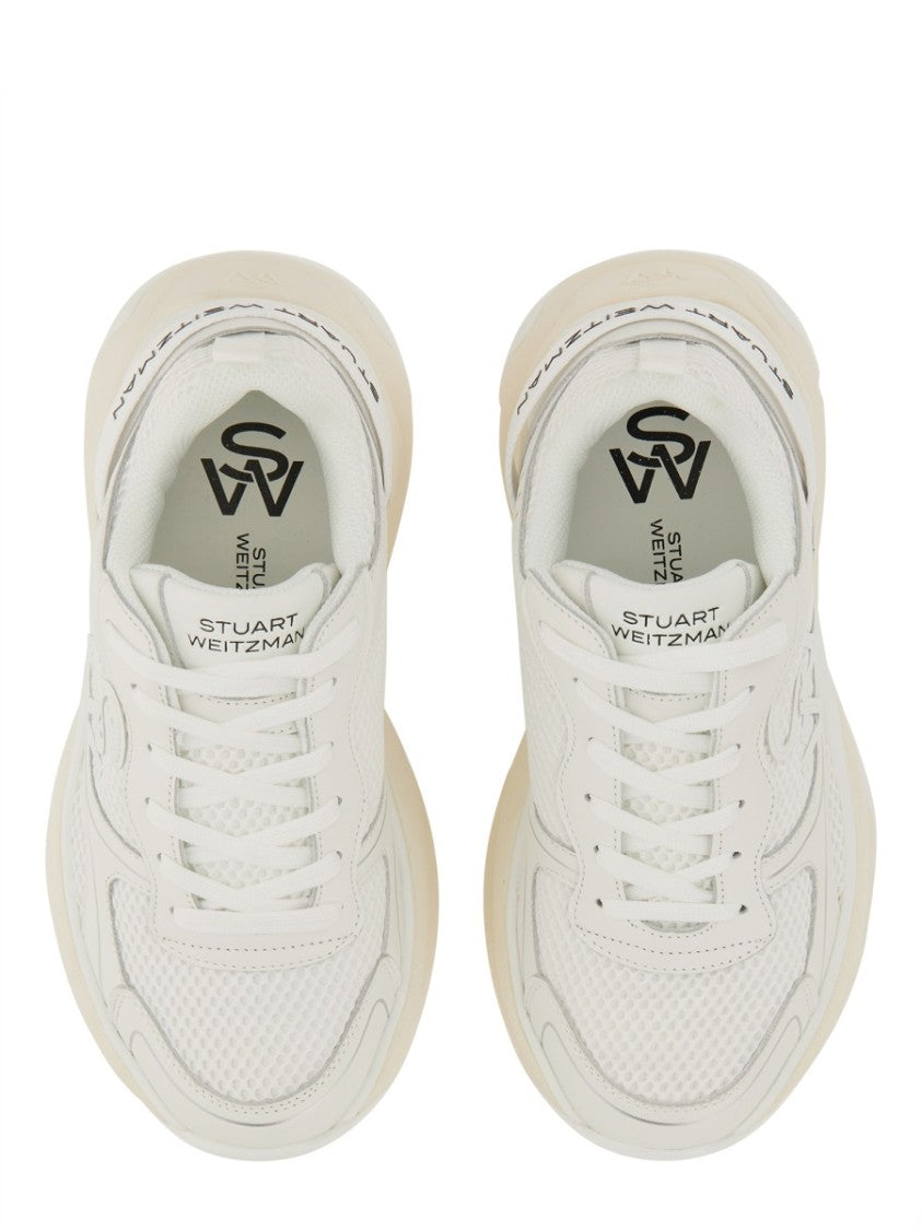 Stuart Weitzman Textured White Sneakers With Prominent Logo