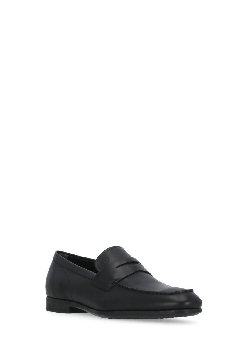 Tod's Black Smooth Leather Monogram Loafers
