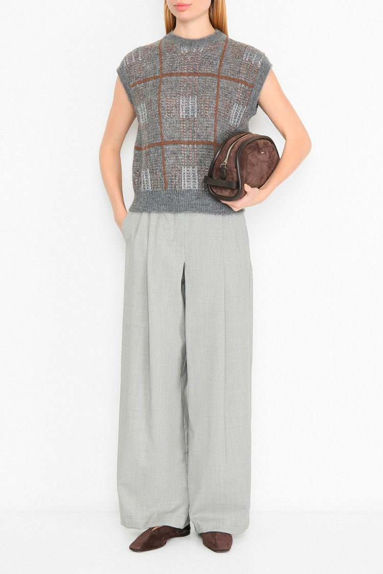 Max Mara Grey Mstepopea Check Sleeveless Polyester-Blend Sweater