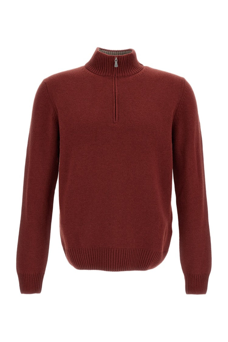 Gran Sasso Red High-Neck Wool-Blend Zip Sweater