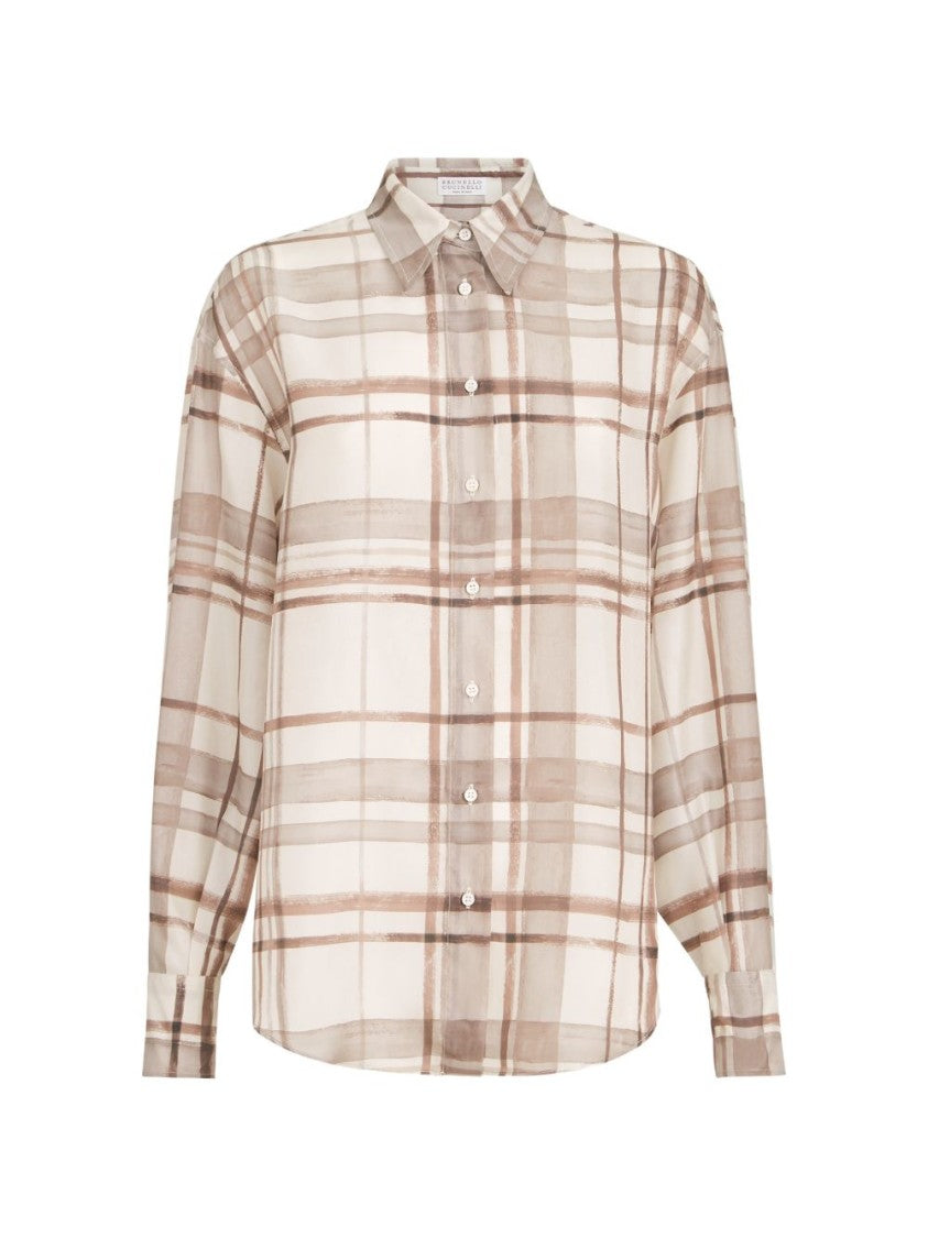 Brunello Cucinelli Multicolor Macrocheck Print Silk Pongee Shirt