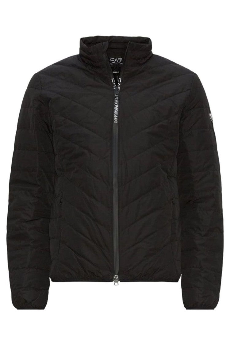 Ea7 Emporio Armani Quilted Black Down Jacket With High Collar