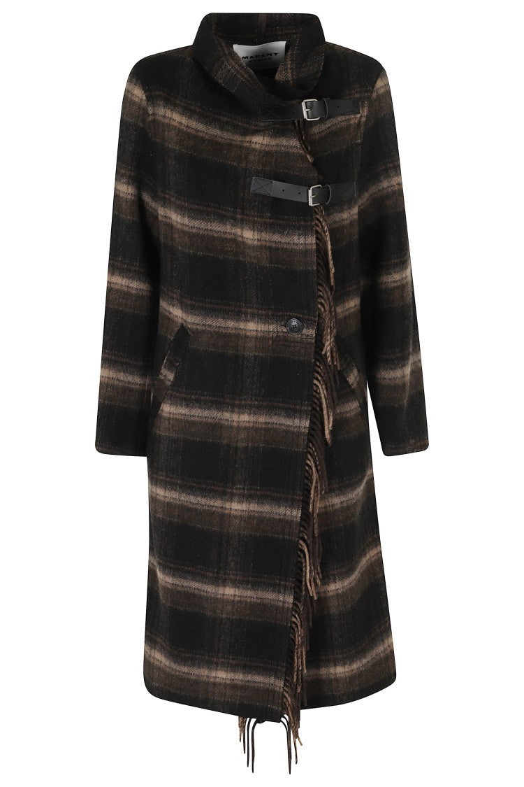 Isabel Marant Étoile Black/Khaki Checkered Wool-Blend Long Coat