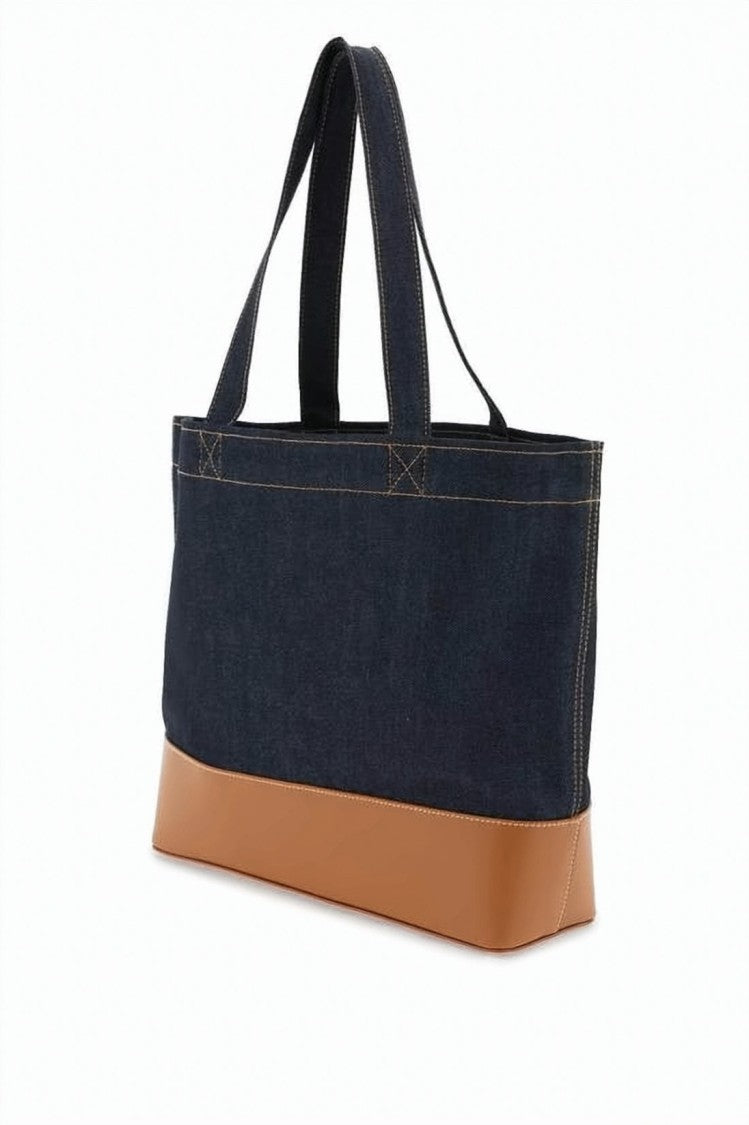 A.P.C. Rectangular Denim Tote Bag With Contrasting Leather Base