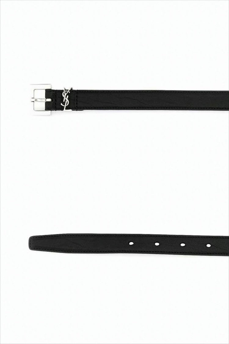 Saint Laurent Narrow Lambskin Belt With Polished Brass Buckle