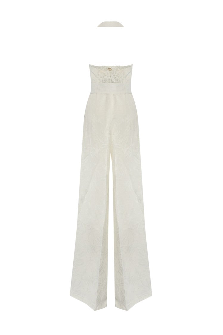 Twin-Set Sleeveless White Jumpsuit With Halter Neckline