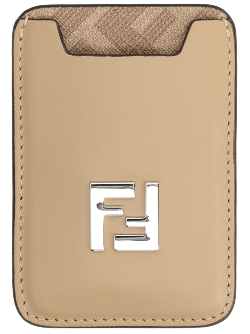 Fendi Beige Leather Textured Top Card Holder