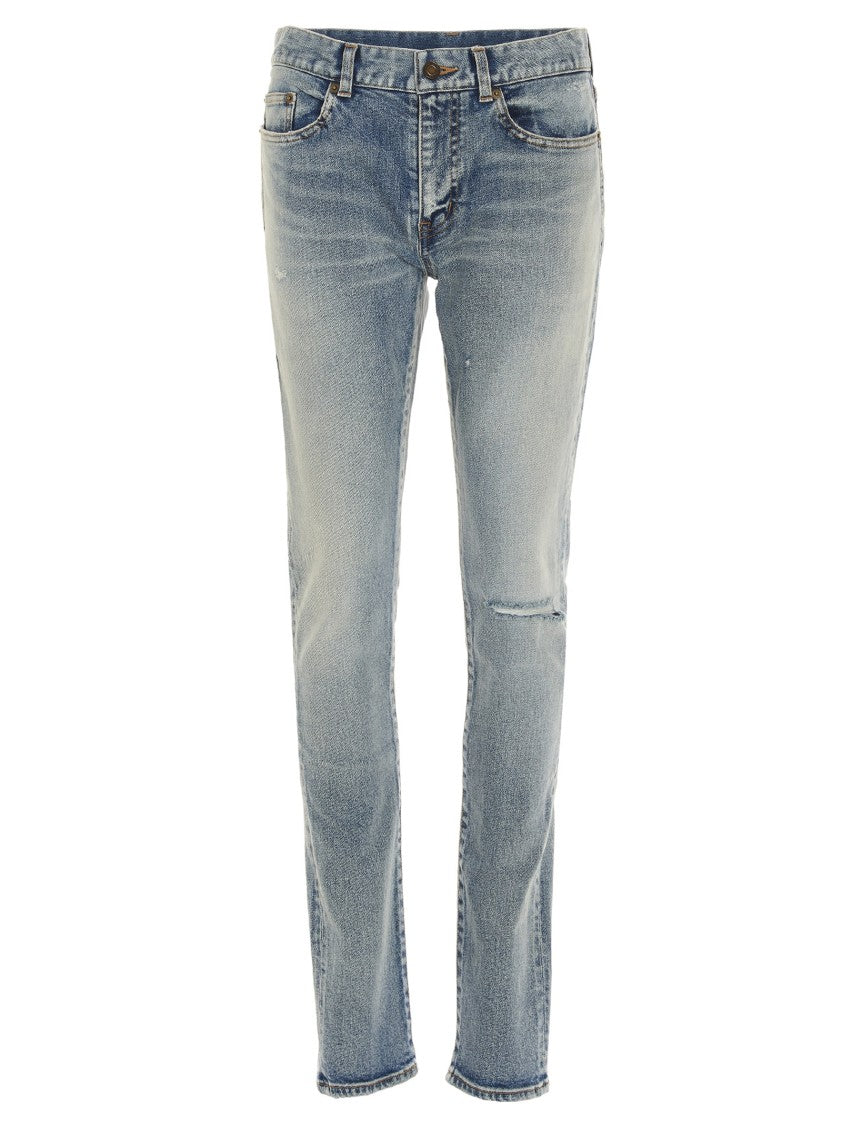 Saint Laurent Slim-Fit Distressed Denim Jeans