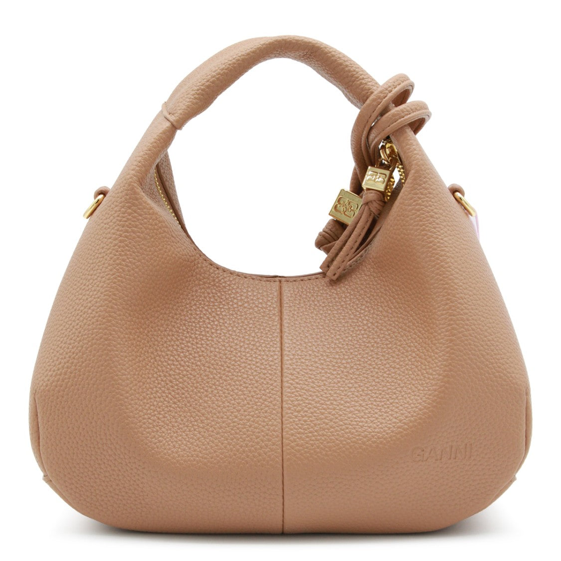 Ganni Tawny Birch Mini Hobo Shoulder Bag With Gold-Tone Accents