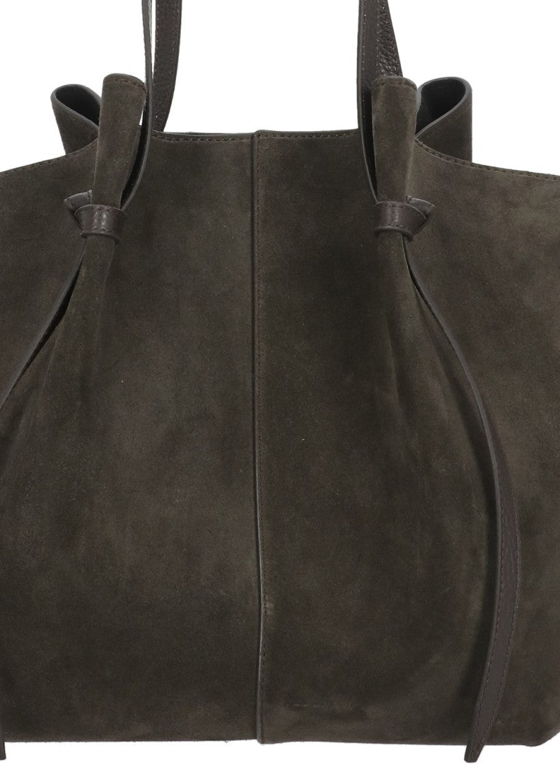 Yuzefi Winged Brown Suede Leather Tote Bag With Adjustable Handles