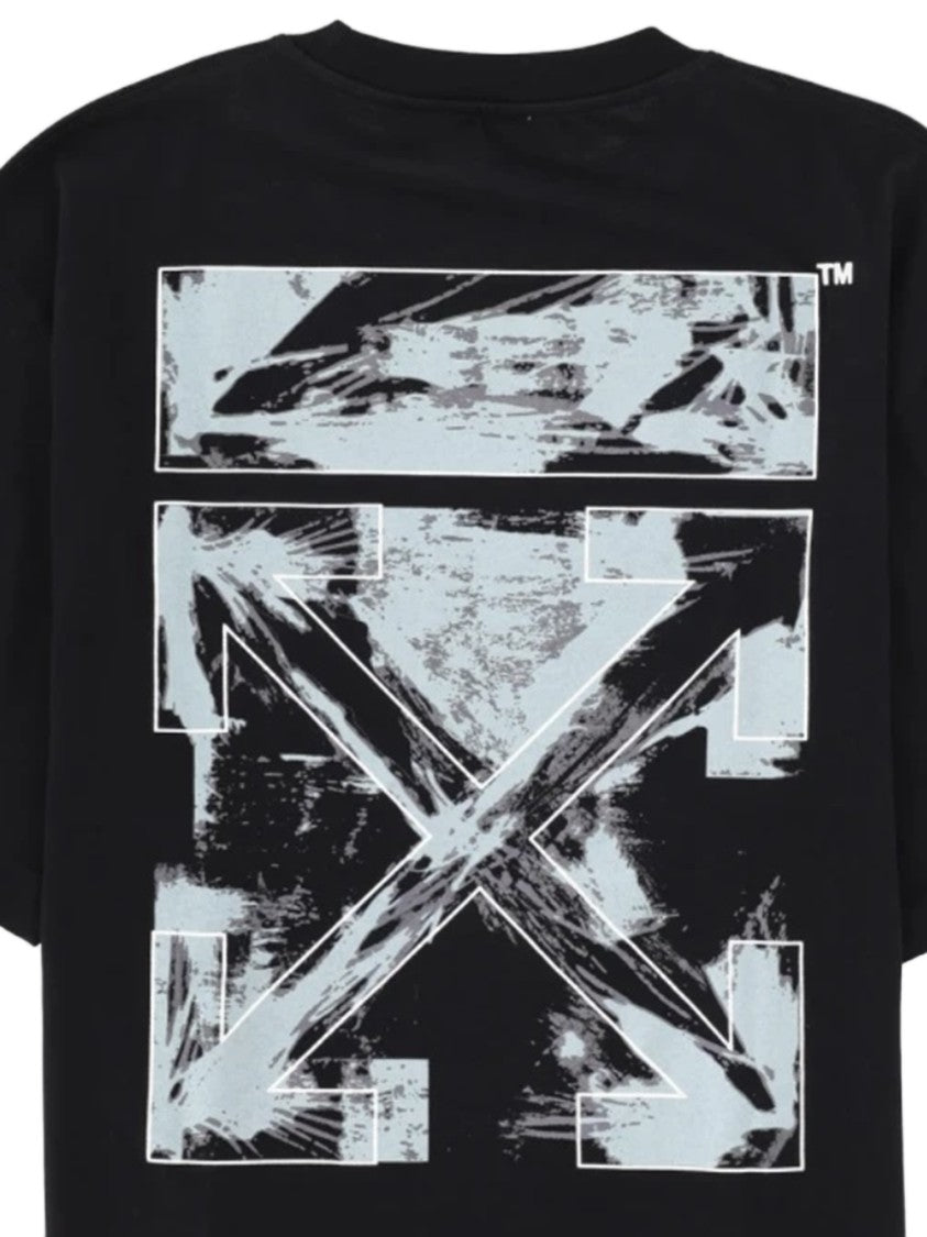 Off-White Black Cotton T-Shirt With Contrasting Logo Prints