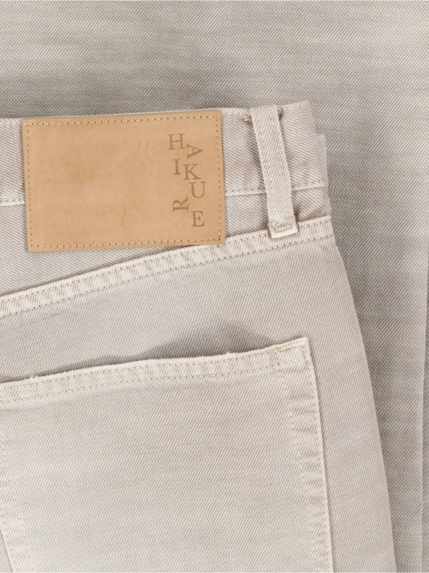 Haikure Beige Wide-Leg Cotton Denim Straight Jeans