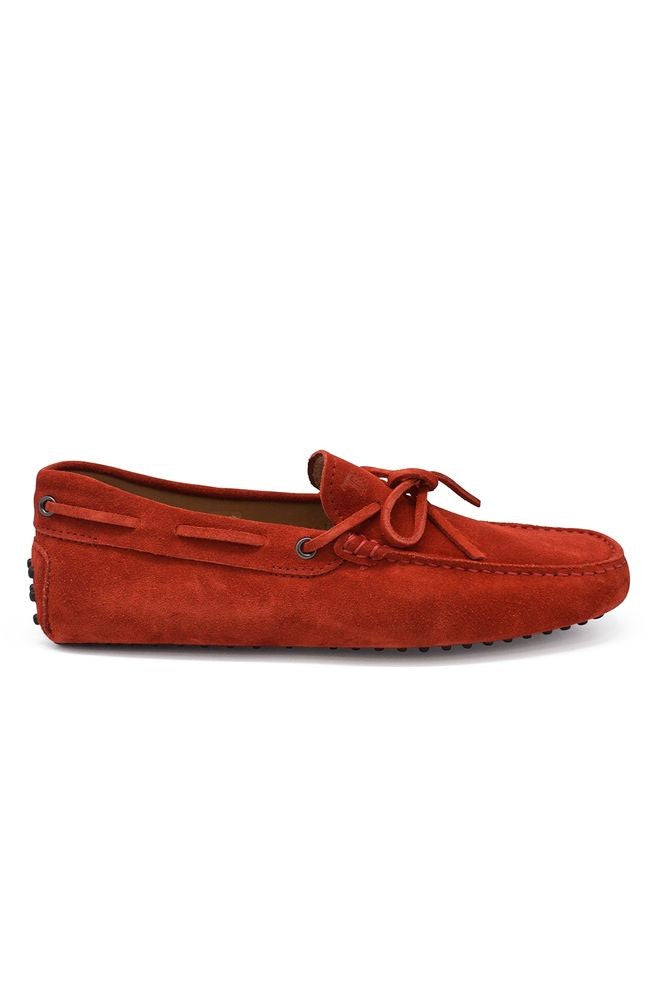 Tod's Red Suede Loafers With Knotted Laces