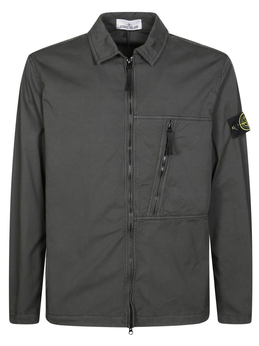Stone Island Grey Overshirt With Zip Closure