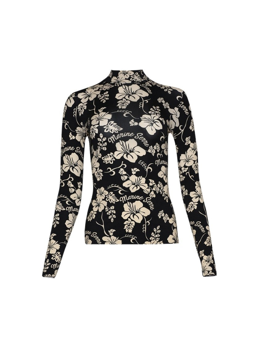Marine Serre Bodycon High Neck Top With Elegant Floral Pattern
