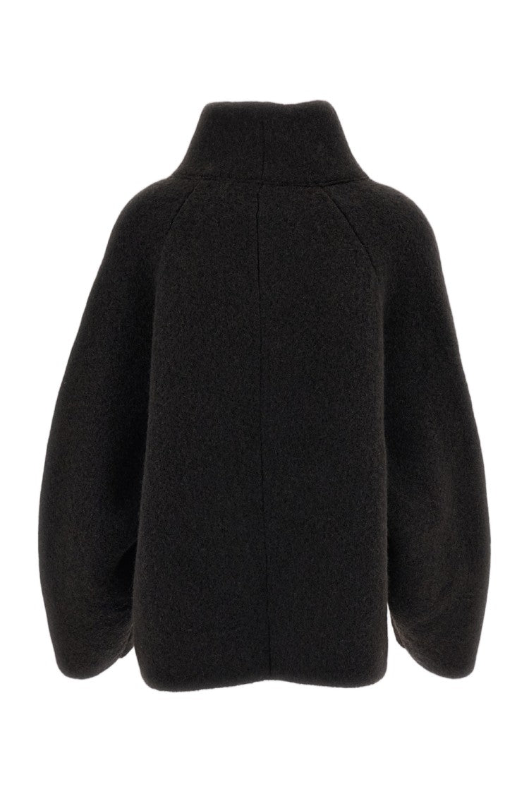 Boboutic Brown High Collar Zip Wool-Blend Knit Jacket