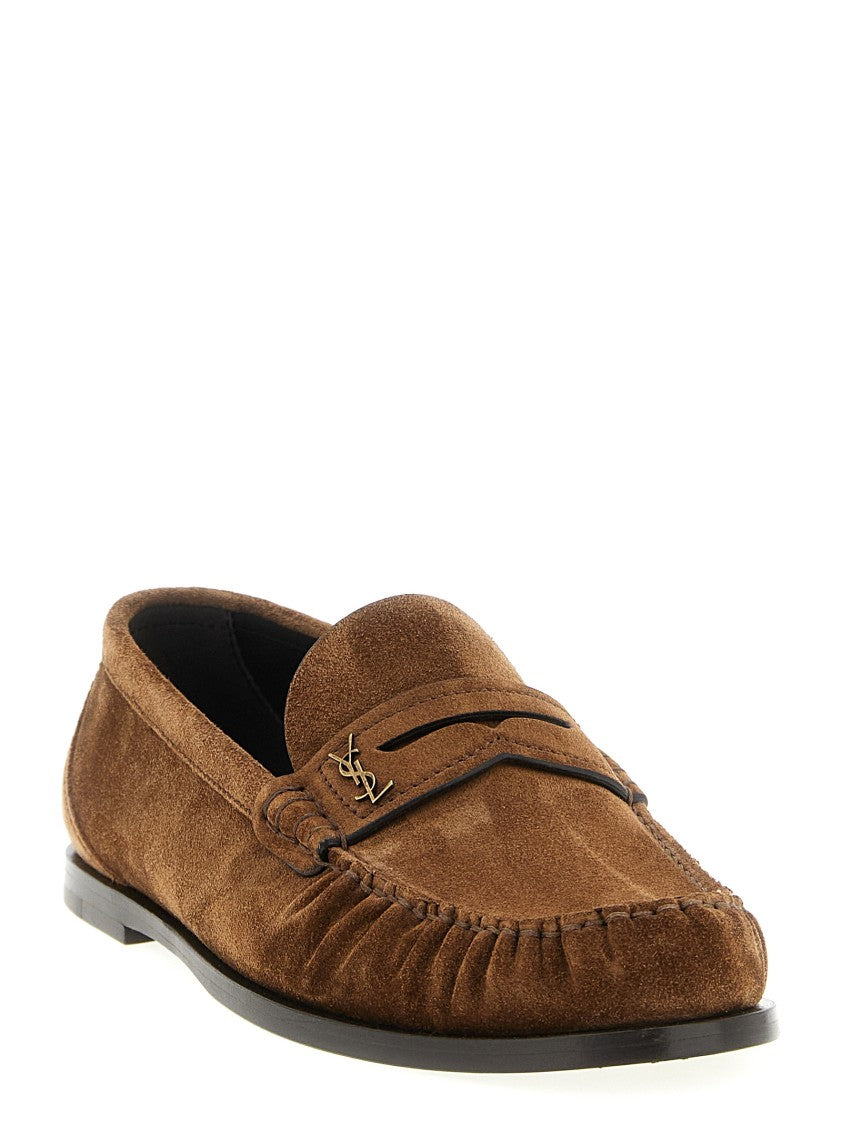 Saint Laurent Brown Suede Loafers With Hand-Stitched Moc Toe
