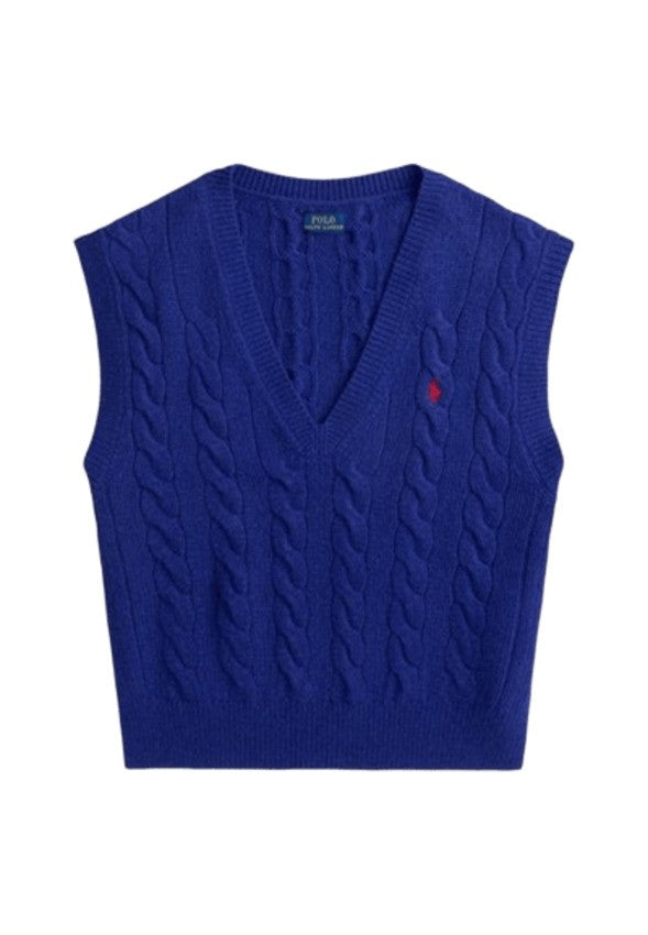 Polo Ralph Lauren Cable Knit V-Neck Vest In Rich Blue