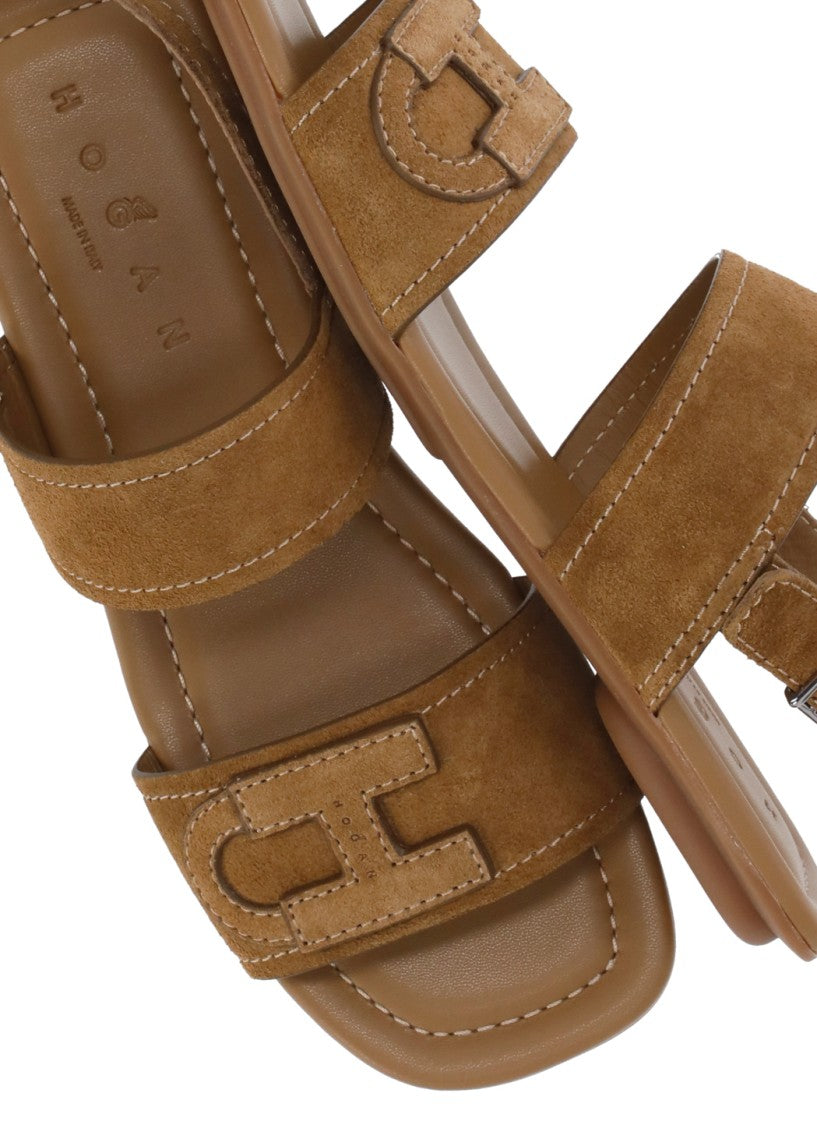 Hogan Brown H685 Iconic H Suede Sandals
