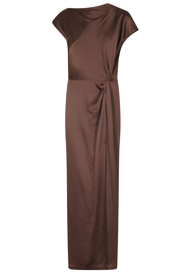 Federica Tosi Black Draped Back Slit Satin Maxi Dress